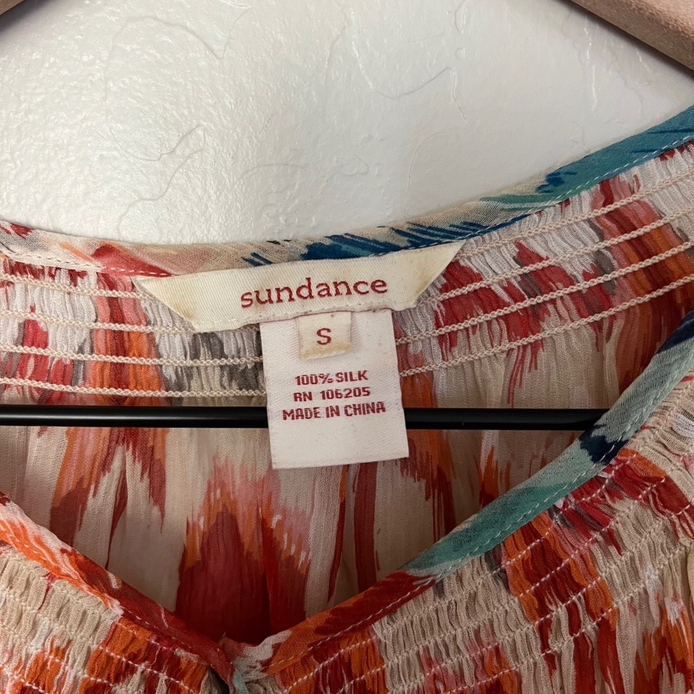 Sundance 100% Silk Abstract Print Boho Sheer Blouse Women's Size Small - Picture 3 of 5